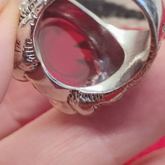 Mens Stainless Steel Dragon Claw Design Red Orange Stone Ring Size 10 - Picture 8 of 8